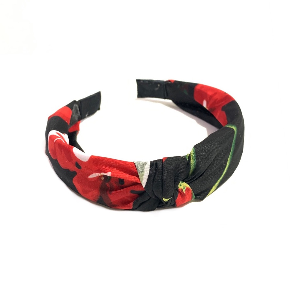 Black Floral Print Wide Knot Wrapped Headband